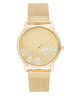 Nine West Floral Dial Mesh Watch
